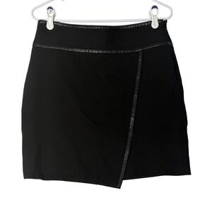 White House Black Market Black Faux Leather Trim Wrap Mini Skirt Size‎ 6